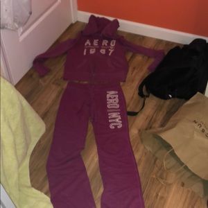 aeropostale pink purple maroon sweat suit top and